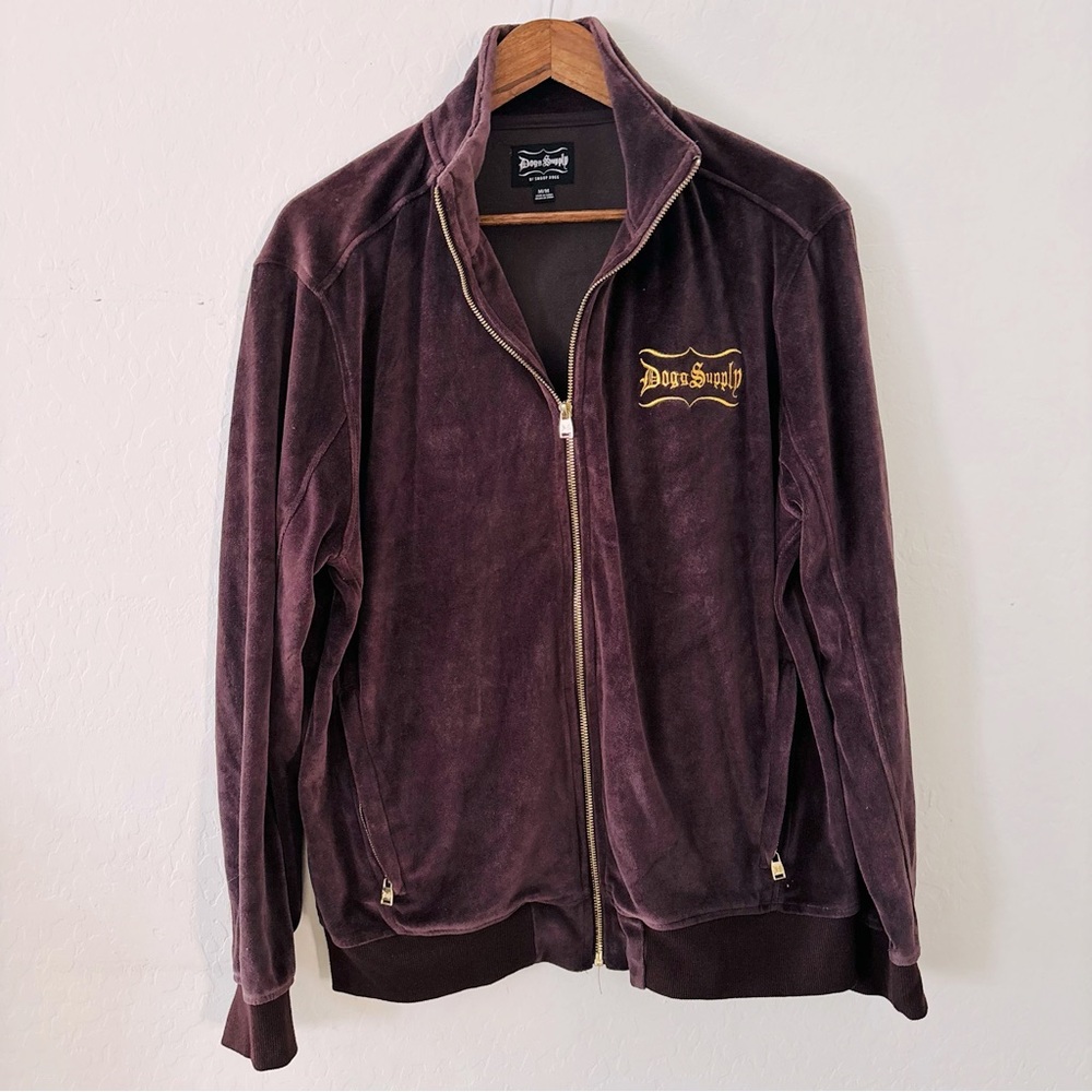 Dog Supply Men’s Brown Medium‎ Velour Zip Up Jacket
